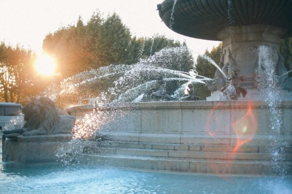 Ornamental fountain in sunny park